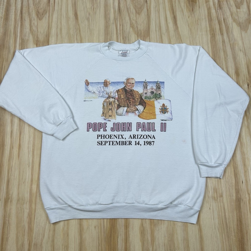 Vtg 80s Pope John Paul II Phoenix AZ Faded Tour Sweatshirt XL God Catholic GRAIL